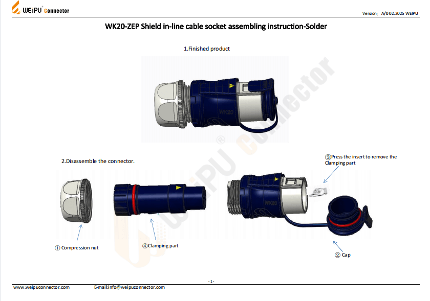 WK20-ZEP Shielded In-line Cable Socket Assembling Instruction-Solder